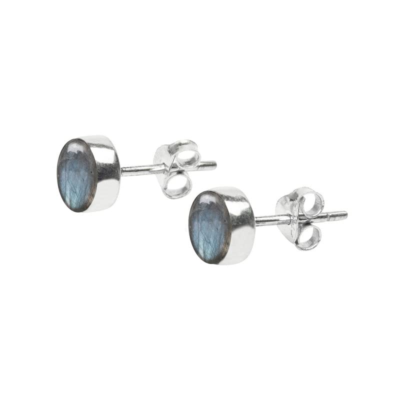 Grey Blue Fire Labradorite Stone Stud Post Earrings 925 Sterling Silver Gemstone Earring 6 MM Round Gift