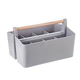 Ryhiac Large Portable Basket with Handle, Plastic Craft Storage Organizer Caddy Tote with Adjustable Divided for Makeup Art Supplies, Sewing, Colored Pencil Pen Painting Brush Holder (grey)