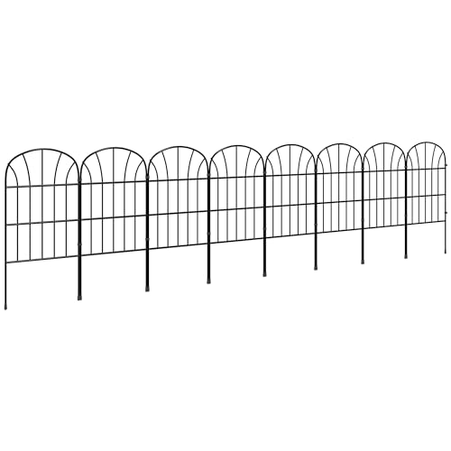 Outsunny Lot de 8 clôtures de jardin décoratives, bordures en métal noir avec ornements - 264 x 61 cm noir
