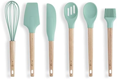 HomeArt 6 Pack Silicone Baking Utensils Set | Kitchen/Cooking Tools - Spatula, Pastry Brush, Whisk, Scraper, Slotted and Solid Spoon | Non-Stick, Non-Scratch, Heat Resistant (Mint)