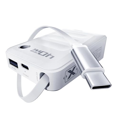 Hohosb Retractable USB C Charger Block,40W PD Fast Charging Blocks with Retractable Type C Cable and Dual Port Travel Charger,USB Chargers with Foldable Plug for iPhone 16/15,Galaxy,Pixel-White