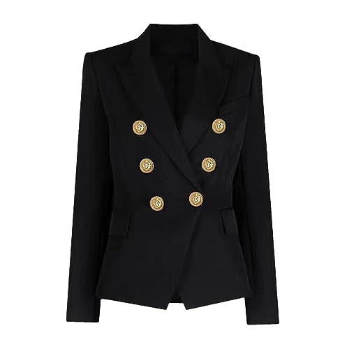 Women Double Breasted Blazer Elegant Office Lady Jacket Notched Collar Long Sleeve Formal Coat