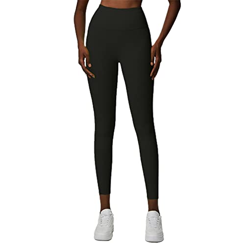 WEALTHY73 Women's Textured Threaded High Waist Yoga Pants Sports Running Tight Cropped Pants Fitness Widening Trousers Soft Perspiration Slim,Black,XL(Length95CM)