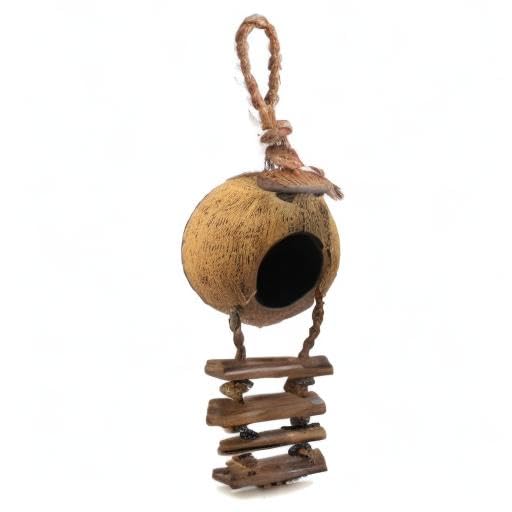 SunGrow Leopard Gecko Coconut Hut with Ladder, Hanging Coco Shell Hide Habitat Accessory, Climbing Cave Decor for Reptile Enclosure Tank Setup, Enrichment Shelter with Loop Mount Design - image 6