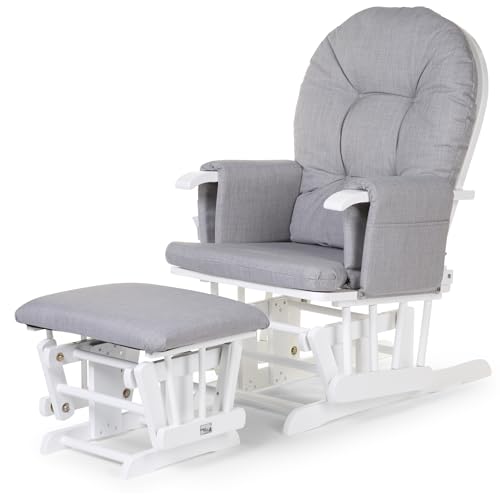 Childhome Gliding Chair with Footrest - Canvas Grey Comfortable Nursing Chair for Baby Rooms Smooth Rocking Motion, Cushioned Seat, and Wooden Base