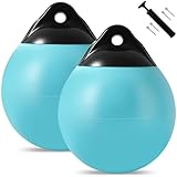 Boat Mooring Buoy 2 Pack,15 inch Round Boat Fenders Ball Boat Buoy Ball,Inflatable Boat Fenders Dock Bumper Ball Anchor Buoy Suitable for Yachts Marinas Sailboats Ski Boats(Aqua Blue)