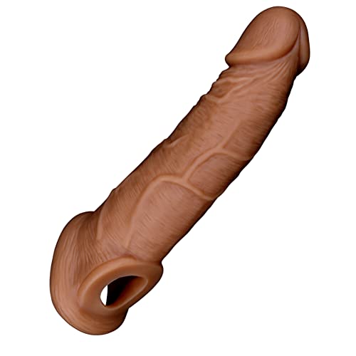 Reusable Penis Sleeve Extender Sex Toy Liquid Silicone Penis Extender Realistic Textured Cock Extender for Men & Couple Enlarge Thicken Penis Enlarger Cock Enlarger Delay Ejaculation Penis Extension