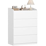 Hzuaneri Commode 107 cm, Commode à 4 Tiroirs, Meuble de Rangement, Casier avec Rambarde Supérieure, Style Moderne, Convient pour Le Salon et la Chambre, 40 x 70 x 107 cm, Blanc DC32803X