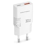 Caricatore GaN 30W USB C + USB A Ultrasottile, Ricarica Rapida PD 3.0 PPS QC 3.0, Alimentatore con Presa EU per Smartphone, Tablet, Power Bank e Auricolari Wireless, Vidoelettronica