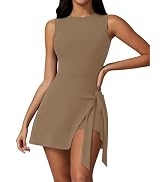 Dokuritu Tennis Dresses for Women Sleeveless Crew Neck Knot Romper Built in Shorts U-Shaped Back ...