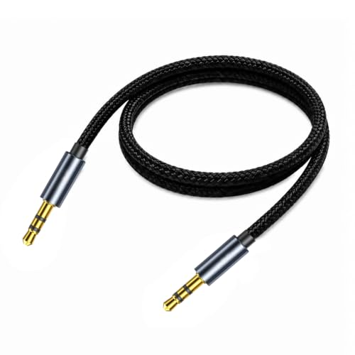 Cfanibo 1 Pièce Câble Jack audio 3.5mm mâle vers mâle 1 m, Câble auxiliaire stéréo 3.5mm Nylon Gris Anthracite, Connecteurs Plaqués Or, pour Autoradio, Casque, Enceinte, PC, Tablette, MP3, Hi-Fi – vue 7