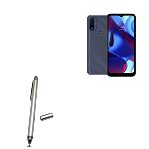 BoxWave Stylus Pen Compatible with Motorola Moto g Pure - DualTip Capacitive Stylus, Fiber Tip Disc Tip Capacitive Stylus Pen for Motorola Moto g Pure - Metallic Silver