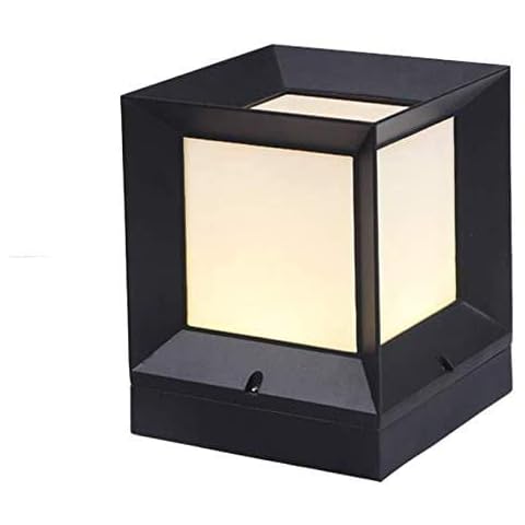 Outdoor E27 Anthracite Sock Lamp (Splashproof) Aluminum Casting and Acrylic Square Pillar Lights Villa Hotel Lawn Hof Garden Balcony Terrace Floor Landscape Pillar Light (16 * 19cm) Cover
