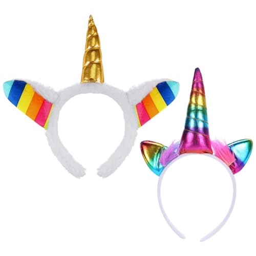 OAOSDH 2 Morceaux De Bandeau d'oreille À Cornes Arc-en-Ciel, Coiffure Personnalisée Créative, Moelleuse Peluche, Accessoires De Rôle, Accessoires De Costumes De Fête Masquée.