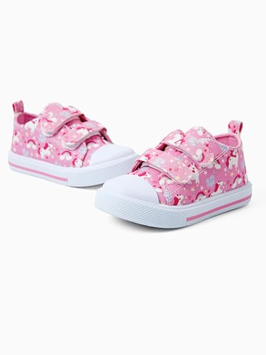 PATPAT Toddler Little Girls Canvas Sneakers Hook and Loop Kids Soft Walking Shoes2