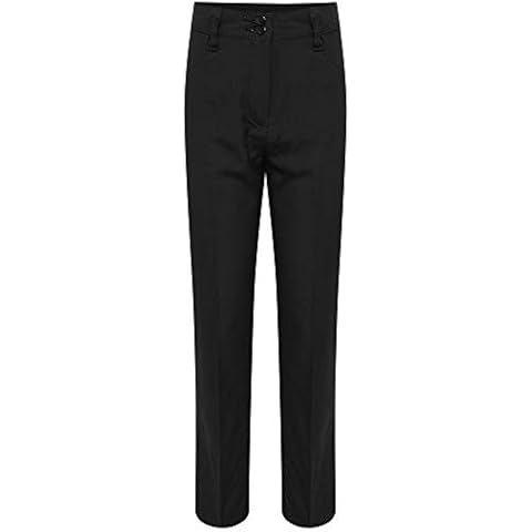 Off The High Street Girls School Trousers Black Grey Navy Straight Leg Adjustable Waist Uniform (Black, 7 Years) Cover