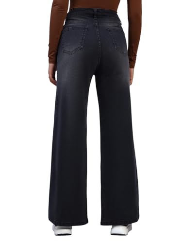 Image of Amazon Brand - INKAST Women High Rise Wide Leg Full Length Cotton Poly Lycra Jeans | Casual Denim Wear