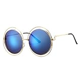 Pro Acme Women’s Double Circle Metal Wire Frame Oversized Round Sunglasses (Blue Mirrored Lens)