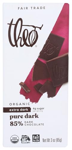 Theo Pure Organic Dark Chocolate Bar, 85% Cacao, 1 Bar | Vegan, Fair Trade