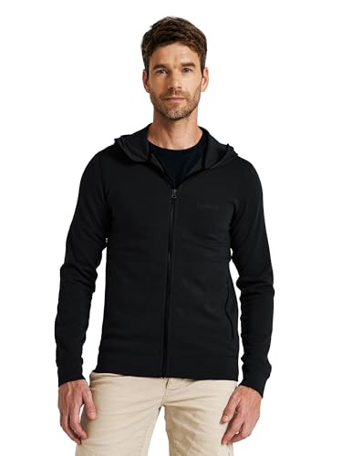 ZSOSBA Merino Wool Jacket Men's Zip Up Hoodie Coat Long Sleeve Hooded Sweatshirt for Hiking,Hunting,Cycling,Sports, Black, S