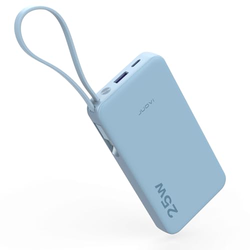 JUOVI Power Bank 25W 10000mah, Caricabatterie Portatile con Cavi Integrato USB-C e Display LED, Powerbank Ricarica Rapida per iPhone 17 16 15 14 Samsung S24 S23 iPad e Tablets