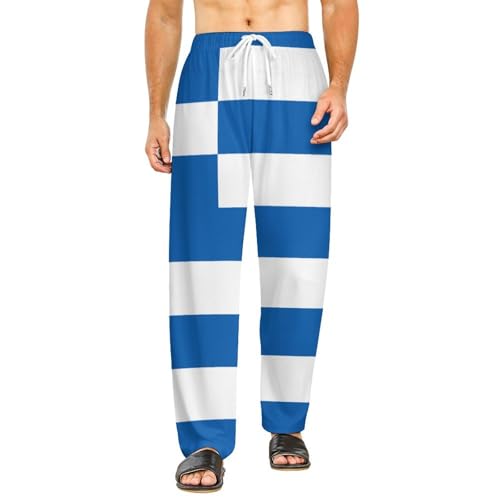 Flag of Greece Pajama Pants for Men Women Printed Sleep Pants Soft Lounge Sleepwear Bottom with Pockets