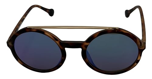 Converse Womens Matte Tortoise Plastic Round Sunglass, Blue Flash Lens H0862