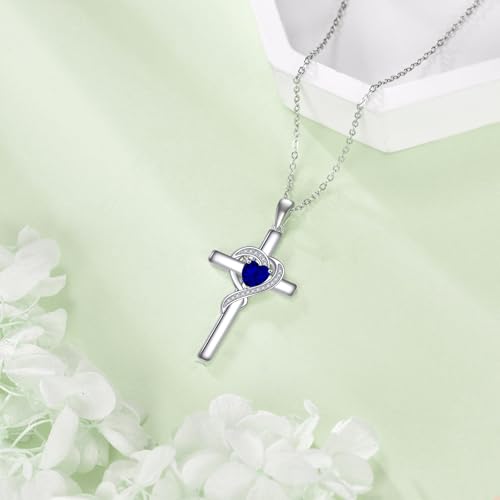 Cross Necklace for Women 925 Sterling Silver Infinity Love Heart Birthstone Pendant Necklace Cross Birthday Jewelry Gifts for Her3