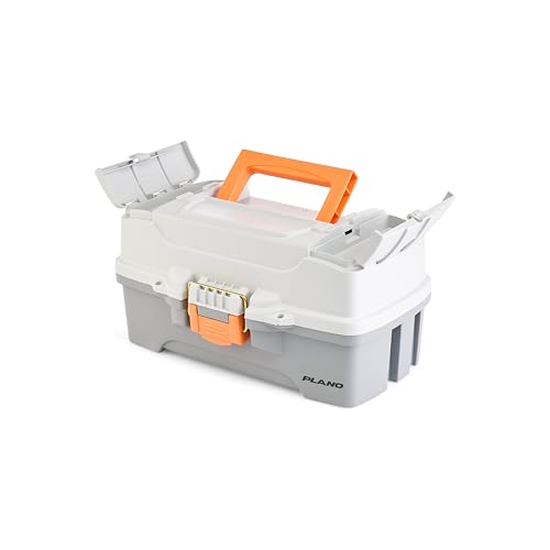 Image of Plano One-Tray Tackle Box, Light Grey /Dark Grey, Rust-Proof Brass Latch, Top-Access Tray with Deep Storage, Made in the USA, Portable Fishing Gear Storage Organizer