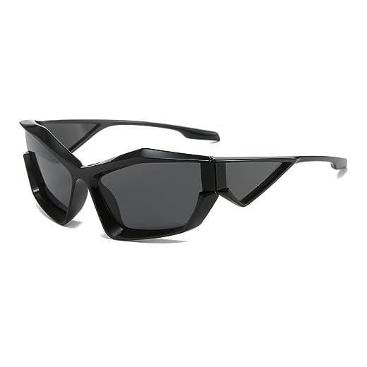 NIDOVIX Trendy Wrap Around Sunglasses for Men Women Fashion Cool Sport Y2K Stylish Cat Eye Sun Glasses UV400 Protection (Black/Grey)