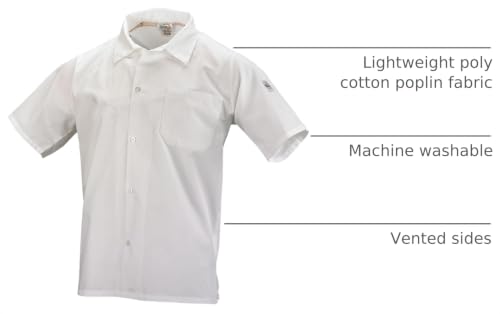 Image of Mercer Culinary M60200WHM Millennia Unisex Cook Shirt with Wicking Mesh Back, Medium, White