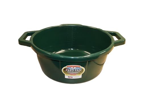 Little Giant® Feed Pan with Handles - 22 Quart - Heavy Duty Plastic Livestock Feeder and Waterer Pan Bucket Tub - Green