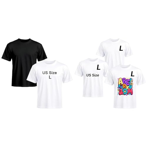 Joyclub Bundle of 2 Pack Black White Adult Unisex Polyester T Shirts and 3 PCS White Polyester T Shirts