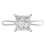 Clara Pucci 2 cttw Moissanite Engagement Ring for Women, Solid 14K White Gold (Princess Cut, 7.0mm)