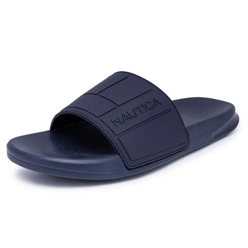 Image of Nautica Men's Open Toe Slide Sandals - Comfortable Indoor & Outdoor Shower Slippers