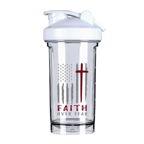Christian Faith Over 18 Ounce Shaker Bottle Drink Mixer Leak-proof Pre Workout Protein Shakes Meal Replacement Shakes Bottles 500ML/18 Oz White