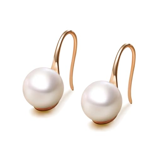Salanda Pearl Earrings for Women,Pearl Dangle Earrings 18K Gold Plated Hypoallergenic Earrings Pearl Drop Earrings White 10mm