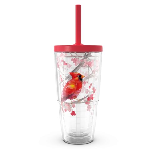 Tervis Christmas Holiday Cardinal and Berry Branches Made in USA Double Walled Insulated Tumbler Travel Cup Keeps Drinks Cold & Hot, 24oz with Straw Lid, Classic