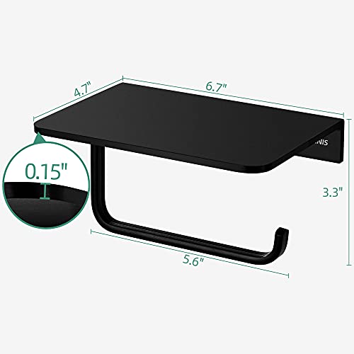 Toilet Paper Roll Holder With Phone Shelf Wall Mounted For Bathroom Washroom Hotel Black Sturdy Anti-Rust Aluminum Brushed Finish With Stuff Shelf Tissue Organizer #TOP4