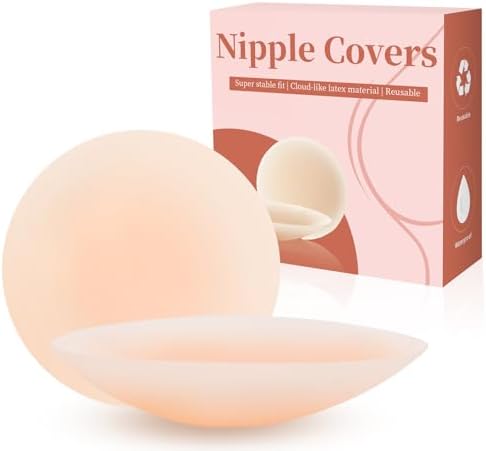 VSRSUKE® Pasties Nipple Covers for Women,Silicone Nipple Covers Reusable with Travel Box,Invisible Breast Petals,Machine Washable Boob Covers (1 Pair) Beige