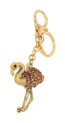 Shiani Designer Bird Flamingo Metal Keychain and Keyring (Red & Gold)