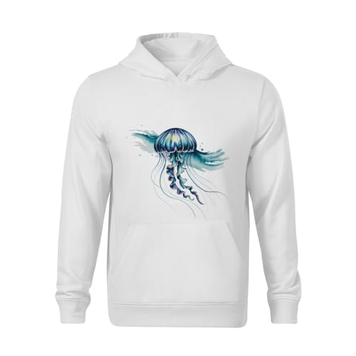 Kids Watercolor Jellyfish Boys Girls Lightweight Kangaroo Pocket Fleece Hoodies2