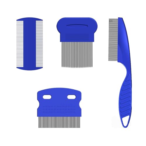 Set de 4 Peignes pour Animaux, Peignes Anti Puces en Acier Inoxydable, Peigne à Poux, Peigne à Dents Fines, pour Animaux à Poils Longs et Courts
