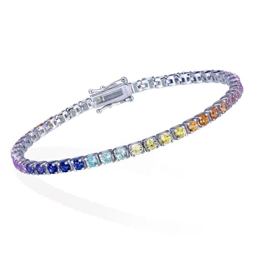 Moissanite Tennis Bracelets for Women, 18K White Gold Plated Sterling Silver Mens Bracelet 3MM-4MM Lab Created Simulated Diamond Wedding Bracelets for Brides/Birthday/Valentine's Day Gift