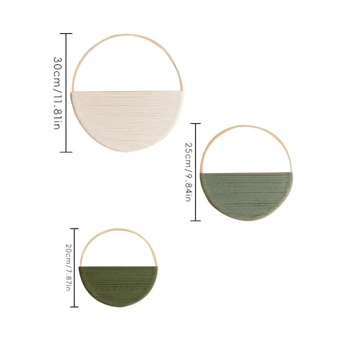 CCUUHJ Makramee Wanddeko Set, 3 Stück, Halbkreis-Design, Boho Wandbehang in Beige & Grün, 20/25/30 cm (Grün)