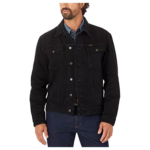 Wrangler Jaqueta jeans masculina estilo caubói sem forro, Sombra preta, P
