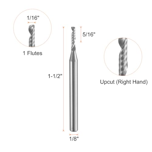 QUARKZMAN Fräser 1/16, Wolframstahl Spiralnutfräser Schaftdurchmesser 1/8, Einschneider CNC Fräser, Silberbeschichtung, Blattlänge 5/16, Gesamtlänge 1-1/2, Härte 44-46