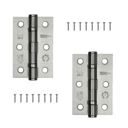 Door Hinges 3 inch Satin Chrome Ball Bearing Butt Hinges Grade 7 Steel Door Hinge for Wooden Doors 2 Pack