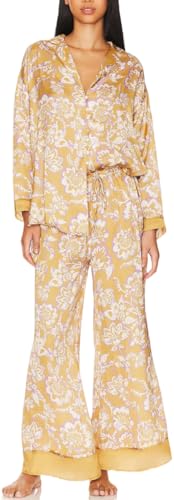 Image of LILTWIST Silk Satin Pajamas Set for Women 2 Piece Floral Pjs Wide Leg Lounge Pants Set Long Sleeve Button down Pj Shirts Set
