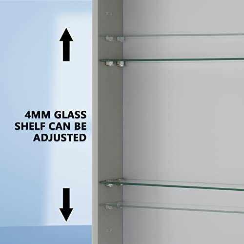 Exbrite 20''X 30'' Lighted Medicine Cabinet With Mirror,Surface Lighted Bathroom Medicine Cabinet,Dimmable,Adjustable Shelve,Intelligent Switch Led Medicine Cabinet, Aluminum Frame,Hinge On Left Side #TOP4